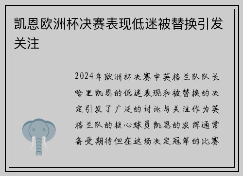 凯恩欧洲杯决赛表现低迷被替换引发关注